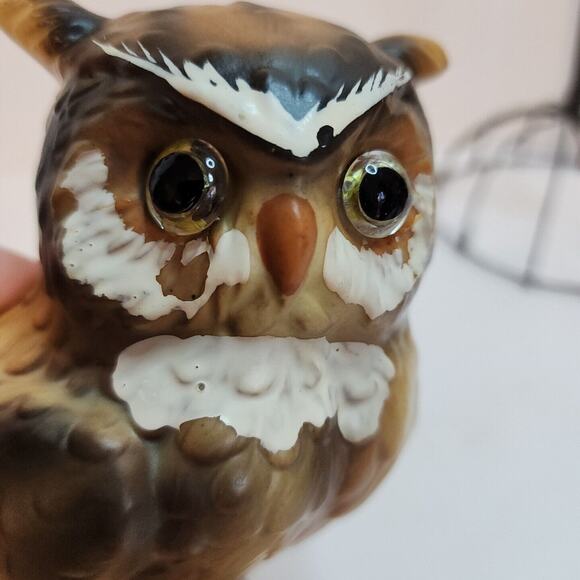 Vtg Lefton Horned Owl Planter HandPainted Porcelain 6.25" Japan Glass Eyes H4470 - Picture 2 of 7